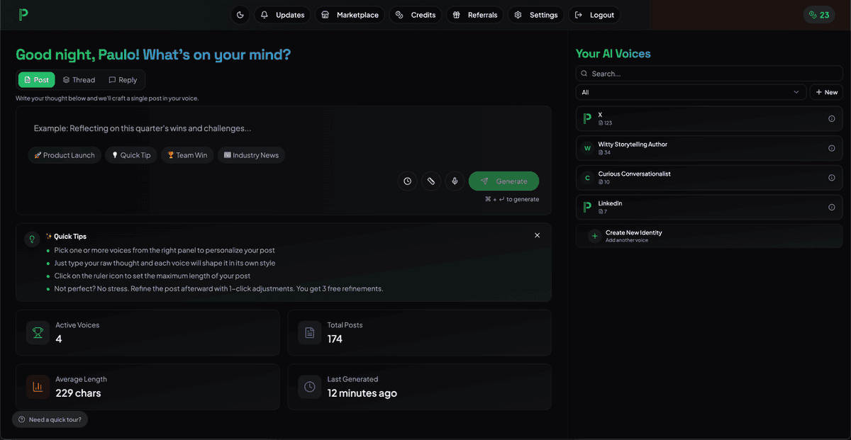 sideprojectors's tweet image. Side project showcase - check out PostIdentity - The multi-voice writing engine - sideprojectors.com/project/67953/… @sideprojectors #sideproject #makers #entrepreneur #postidentity @postidentity_