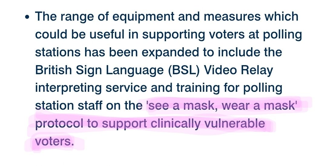📢  Clinically Vulnerable Families is delighted to announce that 

"See a mask, wear a mask" 

is the new protocol to support Clinically Vulnerable voters, following our advocacy efforts.

Amazing work by the <a href="/ElectoralCommUK/">Electoral Commission</a>!