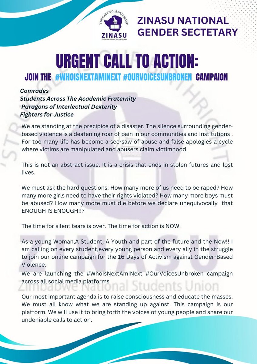 This is to the girls who try to be soft in the world that has been hard on them. To  those who think pain is part of being chosen. To those who think if he stays the pain is worth holding. Enough is enough lets stop GBV now!! 
#WhoIsNext? 
#AmINext?
#OurVoicesUnbroken