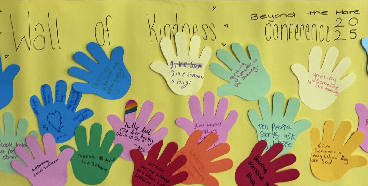 YVCforum's tweet photo. We wrapped up our kindness workshop, and now the Wall of Kindness is growing!
Students used handprints to share a specific act of kindness they've recently seen or received. This proves kindness exists. #YVBeyondTheHate https://t.co/k2eBSq4Hca