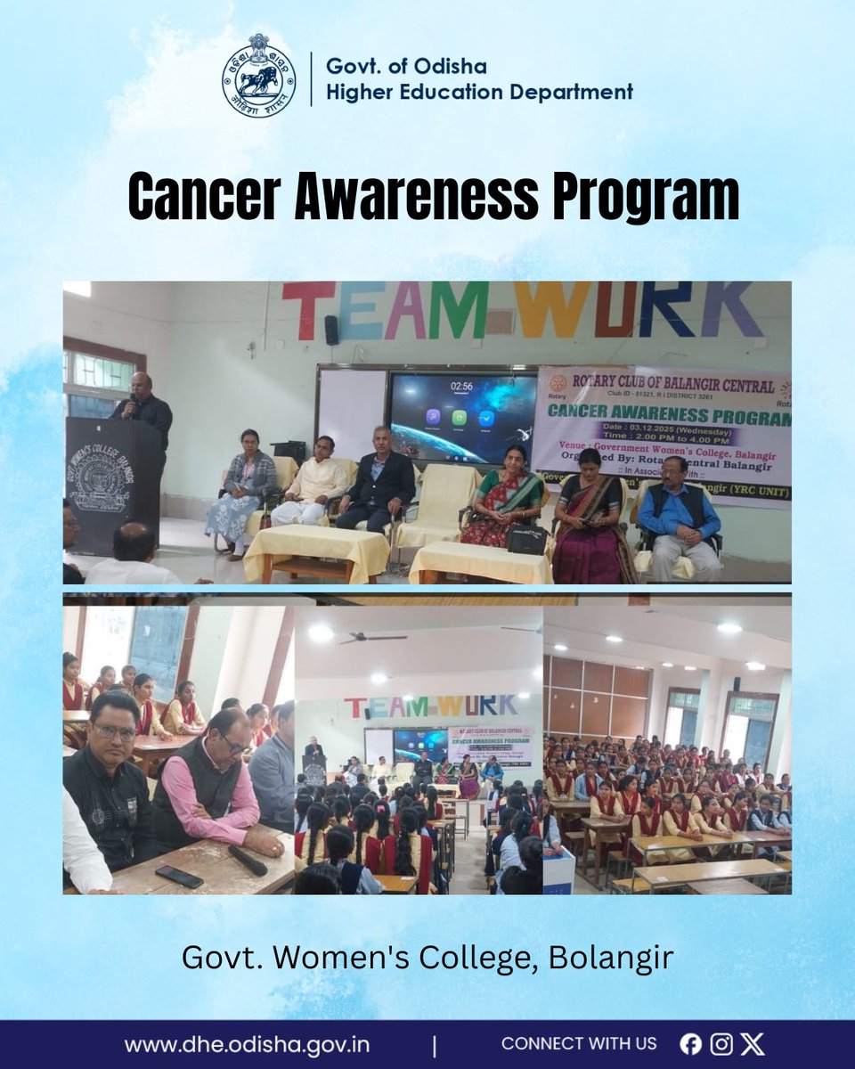 DHE_Odisha's tweet photo. Informed students are empowered students. The Government Women’s College in Bolangir is promoting cancer awareness and prevention.
#CancerAwarenessProgram #StudentsForHealth #highereducation https://t.co/fwqaSfyp9Y