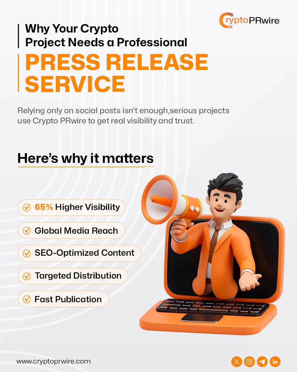 CPrwire's tweet photo. Maximize your Web3 impact - professional crypto press releases turn visibility into credibility! 🚀
Know More Visit: https://t.co/tzeghMyN5g
#CryptoPR #Web3Marketing #BlockchainNews #CryptoPressRelease #CryptoPRWire #CryptoProjects #Web3Growth #CryptoVisibility #CryptoMedia https://t.co/5QLwRbYj0I