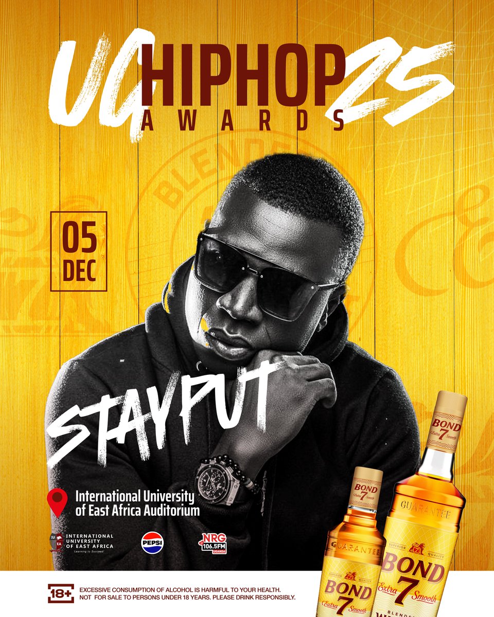 officialughha's tweet photo. @iamstayput definitely going hard tomorrow on #UGHipHopAwards stage @iuea_uganda 

Tickets are available at 
🎟️30k Ordinary 🎫50k VIP
#UGHipHopAwards25 is brought to you by #Bond7UG  @pepsiuganda @nrgradioug https://t.co/kCL1GrG6xz