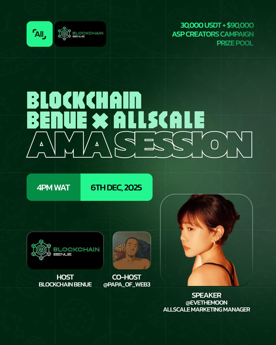 Blockchainbenue's tweet photo. @allscaleio is set out to bridge the gap of invoicing and payments for freelancers, SMEs and Business in Africa
Join us for a wonderful session
Date: 6th DEC Saturday
β° Time: 4 PM WAT
π X Space
Link π»
#AllScale #AllScaleGlobalCreator #AllScalePay #AllScaleAfrica https://t.co/J8KUPYRC7s