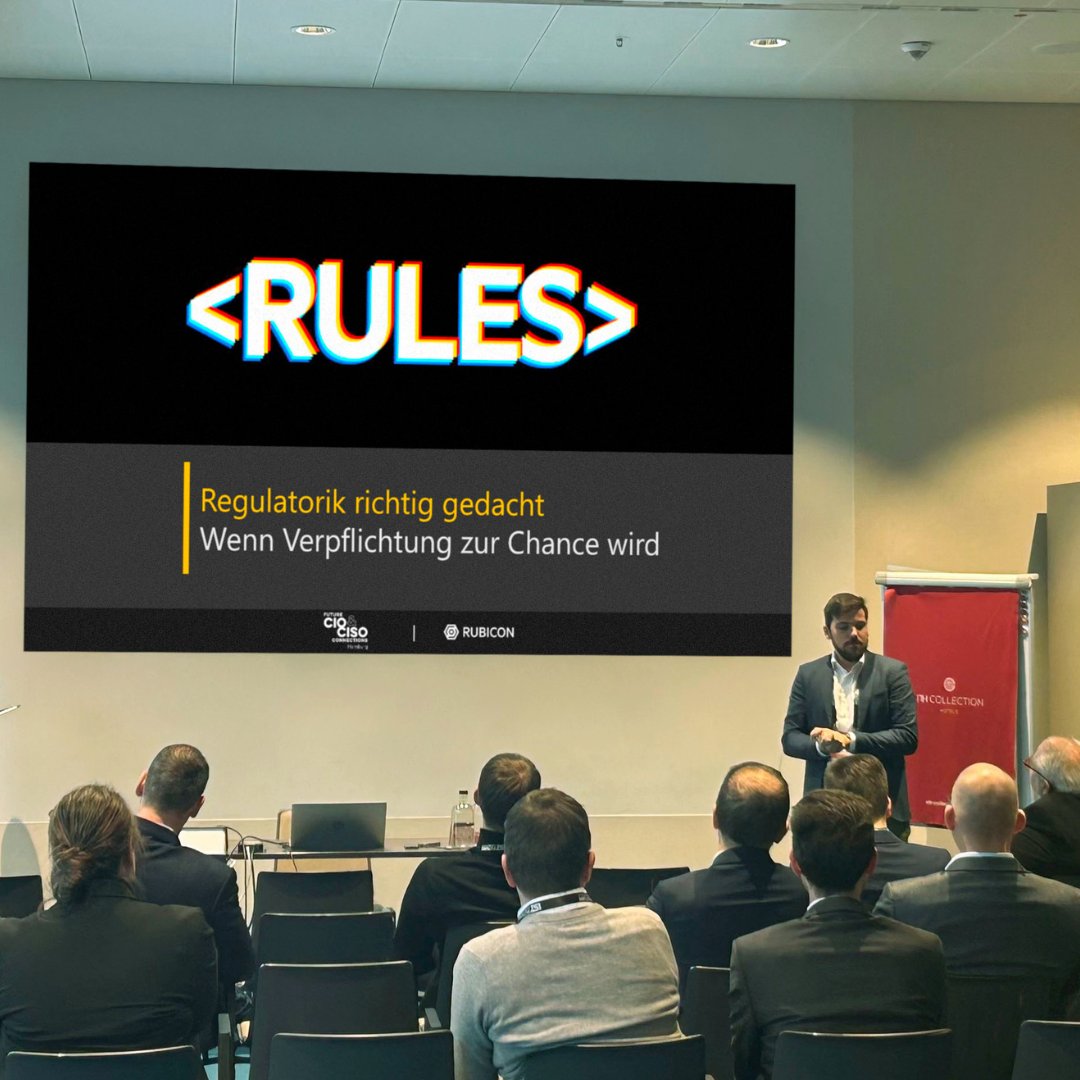 🎤 RUBICON on Stage: Dennis Drohmann zeigte in Frankfurt, wie regulatorische Anforderungen wie DORA, Accessibility Act &amp; der BSI IT-Grundschutz genutzt werden können, um Prozesse zu verschlanken, Sicherheit zu erhöhen und Teams zu entlasten. 🎯