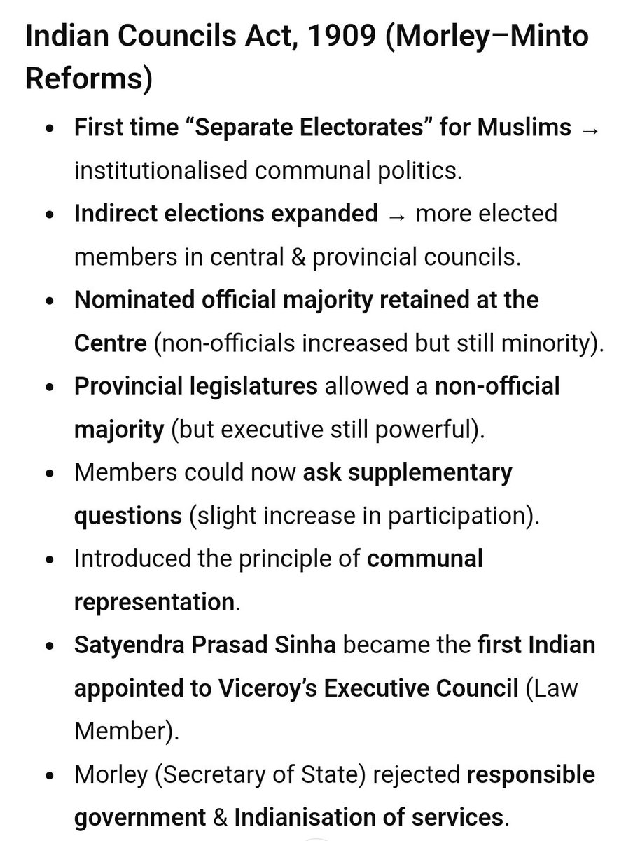 UPSCPCSClub's tweet photo. 📚 Constitutional Development in British India

✅️ Part 10/13 — Indian Council Act, 1909

For more follow @UPSCPCSClub

#UPSCPrelims2026 #UPSC2026 #History #exam https://t.co/JKcy8FRd4l