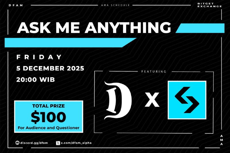 DFAM x Bitget ID AMA

Welcoming our guest from <a href="/BitgetID/">Bitget Indonesia 🇮🇩</a> to our AMA tomorrow to discuss the Universal Exchange of Bitget &amp; many more!

📅Date: 5 December 2025
🕙Time: 20:00 WIB
📍Location: DFAM Discord Stage
🎁Reward: $100 USDT for the audience

Be sure to be there, fam!