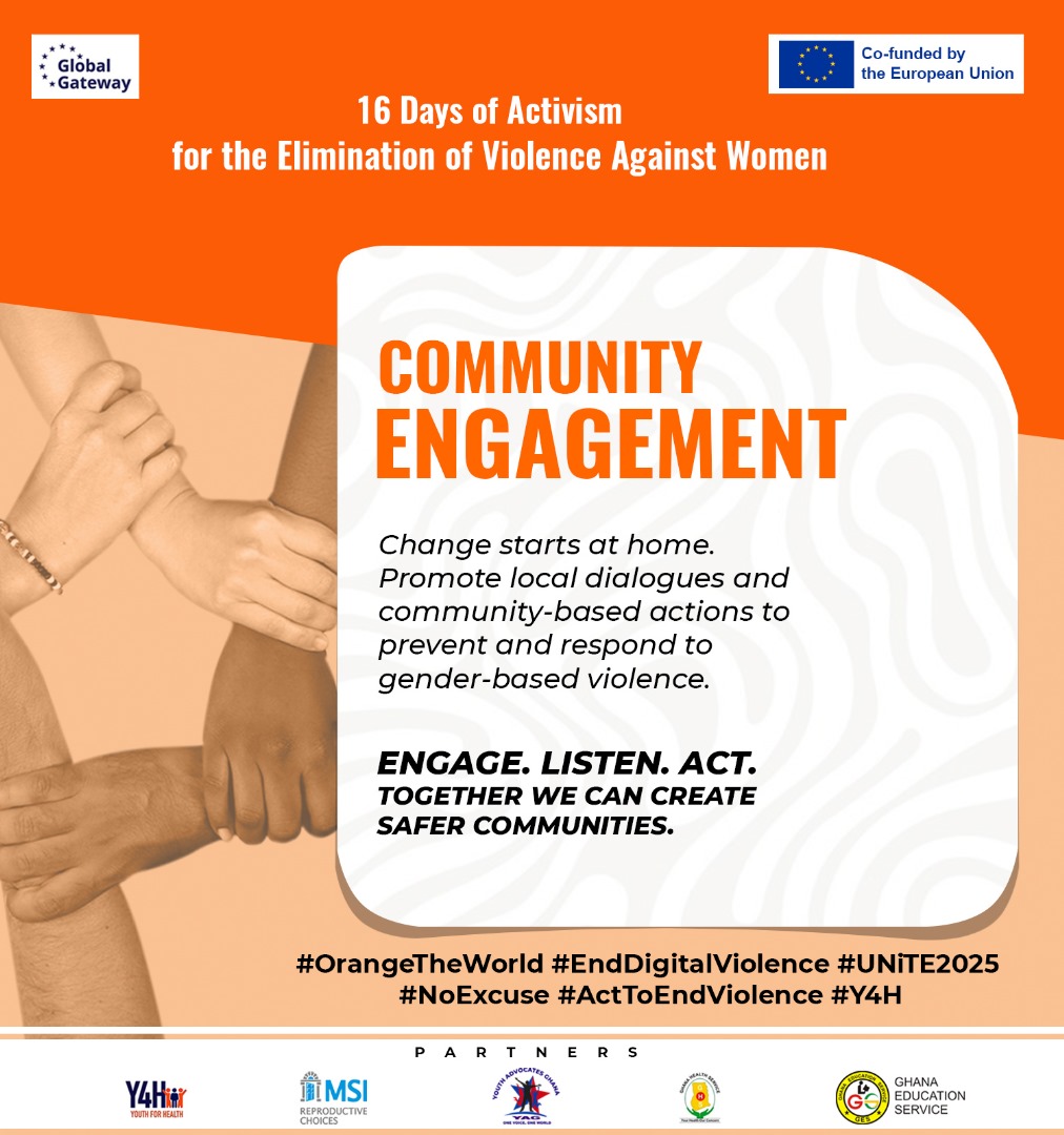 𝐂𝐨𝐦𝐦𝐮𝐧𝐢𝐭𝐲 𝐄𝐧𝐠𝐚𝐠𝐞𝐦𝐞𝐧𝐭 🤝

Real change begins within our communities. By creating safe spaces for dialogue and encouraging collective action, we can prevent and respond to GBV.

Engage. Listen. Act.

#OrangeTheWorld #EndDigitalViolence #UNiTE2025 #NoExcuse #Y4H