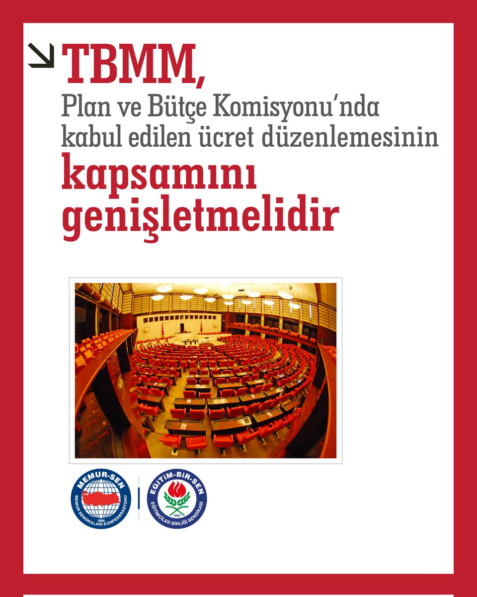 TBMM, Plan ve Bütçe Komisyonu tarafından kabul edilen ücret düzenlemesi teklifini kamu görevlilerinin bütününü içine alacak şekilde genişletmelidir.

Açıklamamızı okumak için: ebs.org.tr/haber/tbmm-pla…
