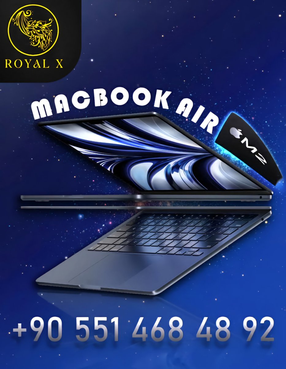 t77707453's tweet photo. Unleash sleek design and powerful performance! ✨ Get your MacBook Air with the revolutionary M2 chip today. Perfect for work, creativity, and everything in between.
​Contact ROYAL X for inquiries and pricing!
​📞 Call Now: +90 551 468 48 
​Image Design Credit: Made by @T77707453 https://t.co/mwvMQxvmXq