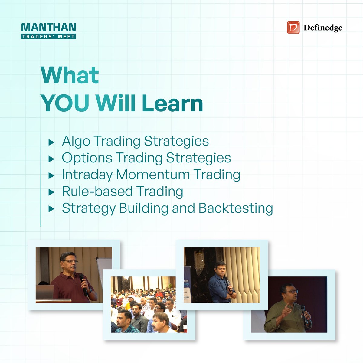 Definedge's tweet image. PUNE Traders, let’s cut the noise! 
Manthan is coming to Pune

Book Now - definedge.com/manthan-city/
6th Dec | Tarawade Clarks Inn

Learn how to analyse, trade and automate momentum opportunities in stocks, derivatives &amp;amp; options using structured, noiseless techniques with an…