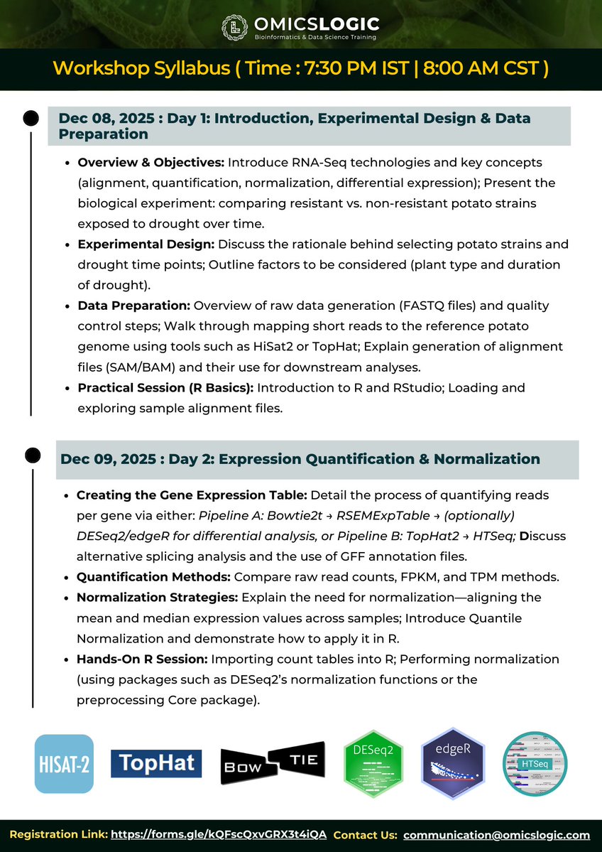 OmicsLogic's tweet image. 🚨 Last few days to register!
🌿 Master RNA-Seq Data Analysis for Plant Biotech using R

🔗 Register: forms.gle/kQFscQxvGRX3t4…

#RNASeq #PlantBiotech #Bioinformatics #Genomics