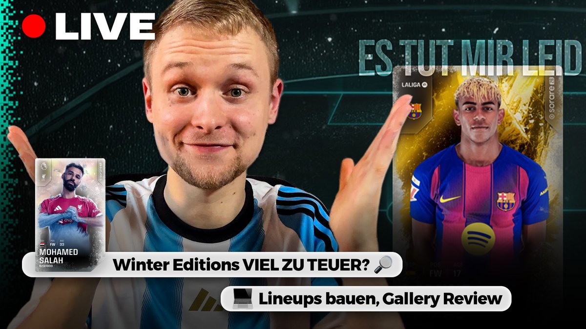 Heute <a href="/Sorare/">Sorare</a> Livestream 🔴

▫️Winter Strategie?
▫️Kartenpreise analysieren
▫️Lineupsbauen
▫️Neue Stream Software (Hilfe😂)

Timer einstellen🔔
youtube.com/live/S4liqc5Mp…