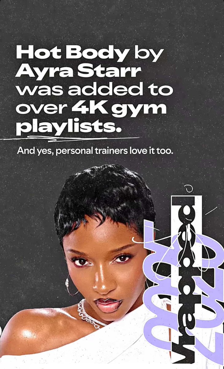 MusiqFro's tweet image. 🚨 Ayra Starr&apos;s &quot;Hot Body&quot; was added to over 4000 gym playlists on Spotify. 🏋🏾‍♂️🎵