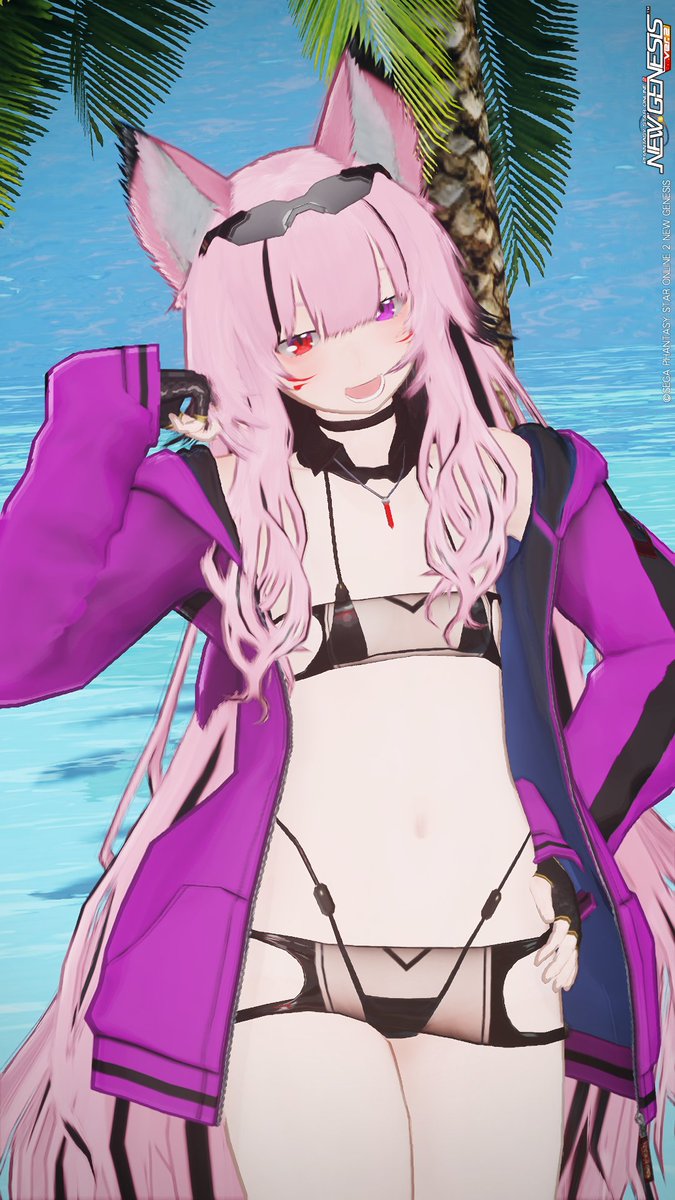 メセタないので今回のスク品は諦めてたんですが1000円で12連回したところ水着3種アウターテイスティぶち抜けました♡　SEGAが水着SSを上げろとおっしゃられていたようです( ˘ω˘ )
#PSO2NGS_SS