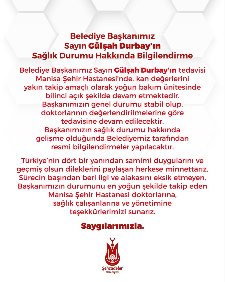 Belediye Başkanımız Sayın Gülşah Durbay’ın Sağlık Durumu Hakkında Bilgilendirme