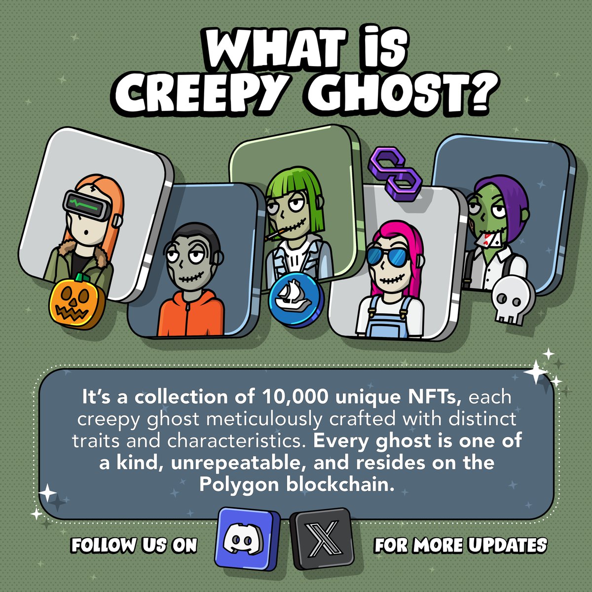 creepyghostsnft's tweet image. Wondering what Creepy Ghosts is all about? 👻 Explore the details of our exclusive NFT collection! 🎃 Share your thoughts and keep an eye out for more eerie updates!

#NFT #NFTArt #NFTCommunity #NFTCollection #PolygonNFT #DigitalArt