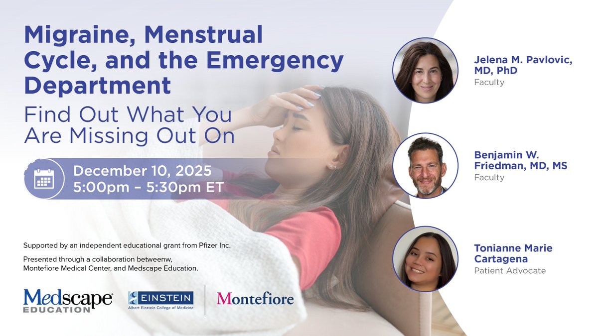 Do your ED protocols account for the unique burden of perimenstrual migraine?

We’re discussing strategies to improve recognition and management for women of color with expert faculty &amp; patient perspectives. 

🗓️ Dec 10
⏰ 5:00 PM ET 
🔗 youtube.com/watch?v=cRIH1t… 

#Migraine #CME