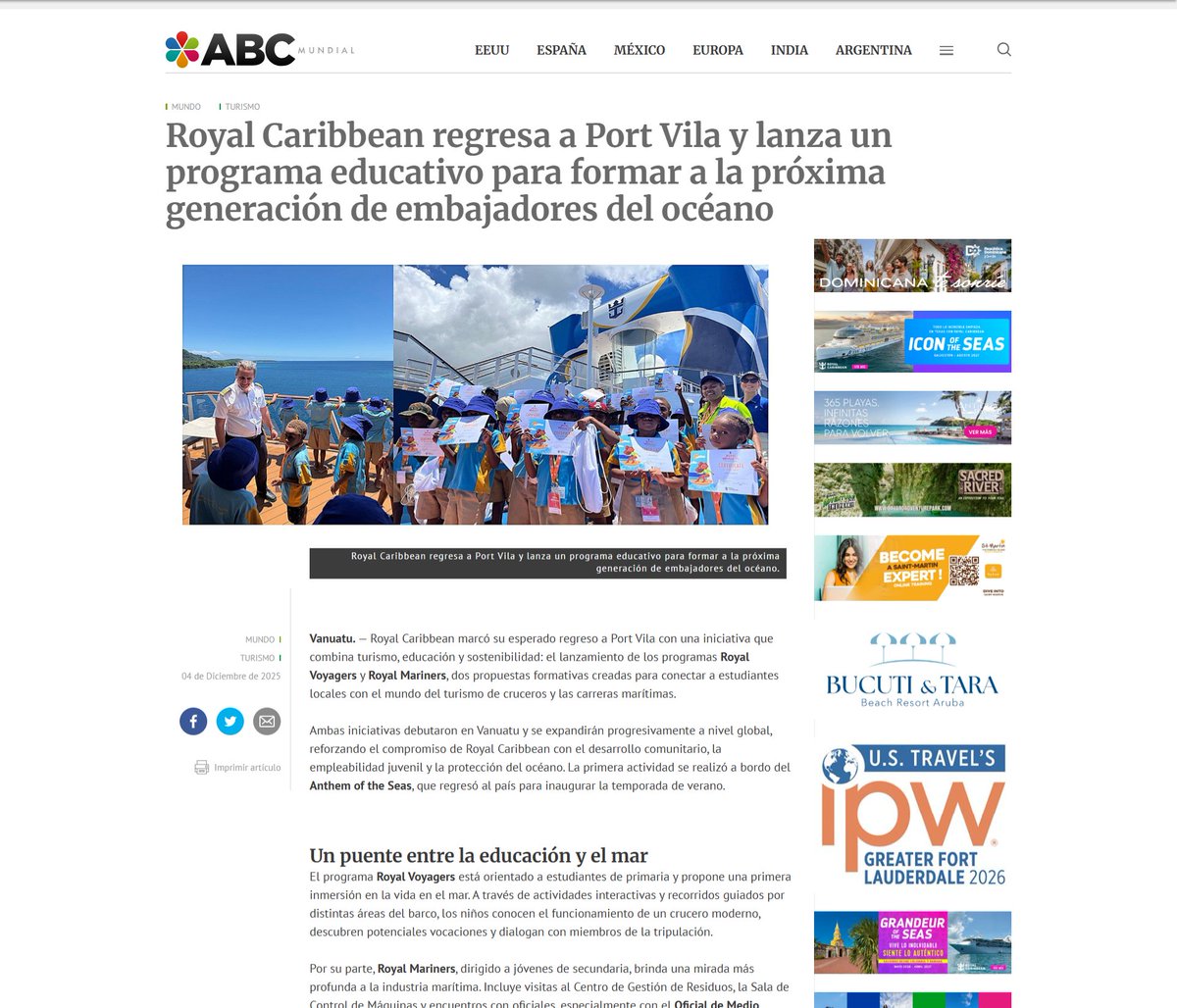 ABCMundial's tweet photo. 🌊🚢 Royal Caribbean regresa a Port Vila y apuesta por la próxima generación de líderes del océano 🇻🇺✨
#RoyalCaribbean #Vanuatu #PortVila #AnthemoftheSeas
@RoyalCaribbean
https://t.co/34Wh6YRVIV https://t.co/gtfTiLZtR9