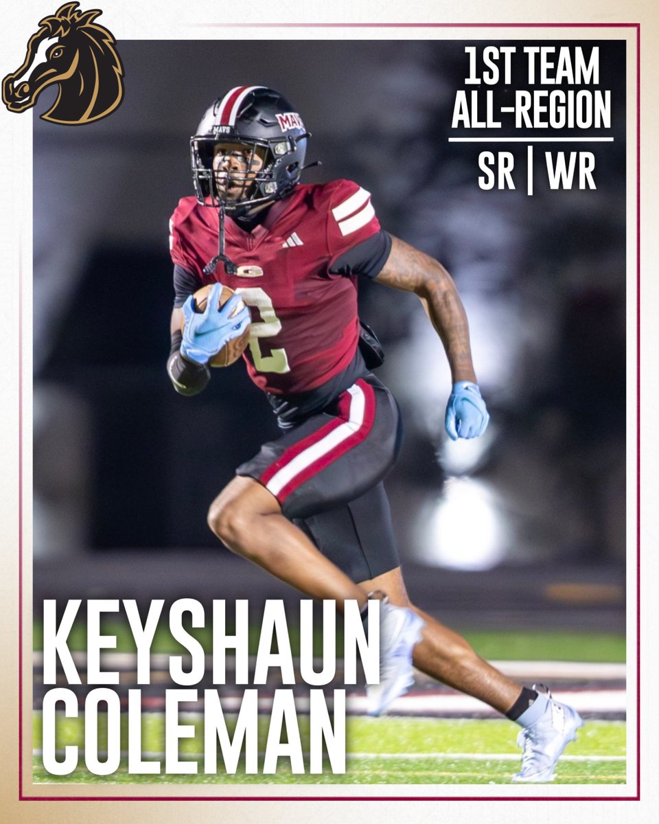 Congratulations to these Mavericks for earning 1st Team All-Region 2-7A honors for the 2025 season. #gomavs
(1/3)
Sr QB King White - Region 2-7A Offensive MVP
Sr RB Ny Johnson
Sr WR KeyShaun Coleman