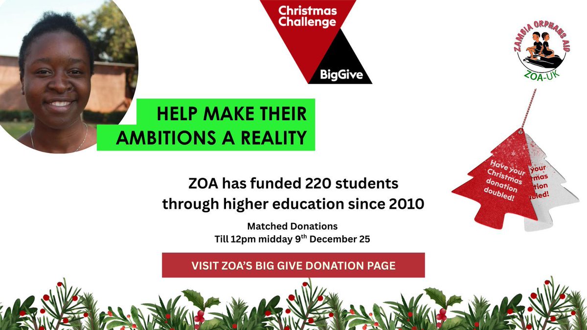 🎓 Double your impact this Christmas!

ZOA’s tertiary programme helps disadvantaged students continue into college and university, gain skills and secure jobs that lift their families out of poverty.

👉 Double your donation here: bit.ly/biggivezoa

#christmaschallenge