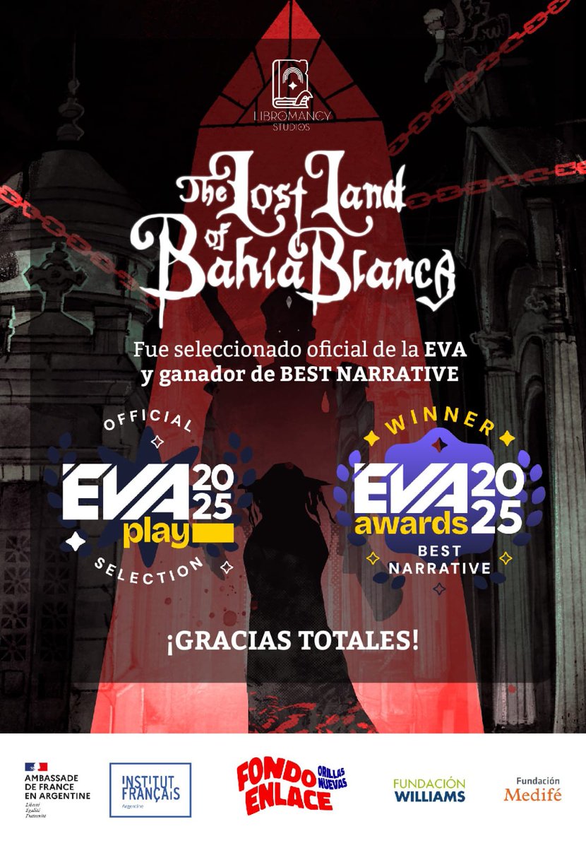 Con este lindo volador (flyer) hemos de anunciar nuestra victoria dentro de la terna a Mejor Narrativa dentro de los EVA Play.

Muchas gracias a todos quienes nos apoyaron y vinieron a probar TLLBH el mes pasado, quedense atentos 🫵