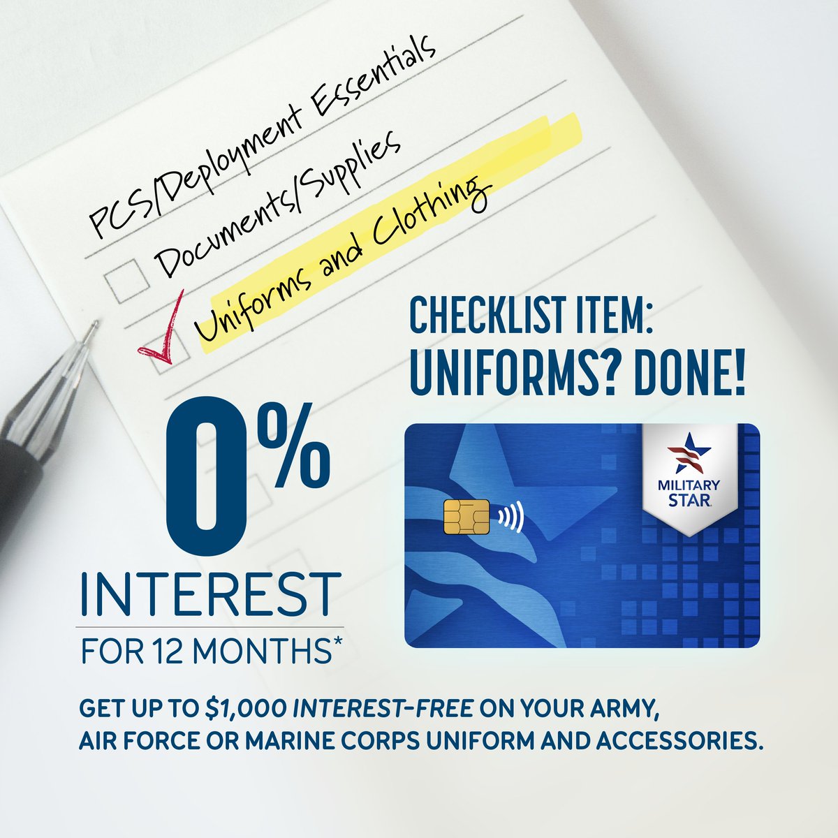 shopmyexchange's tweet image. Stay mission-focused with your MILITARY STAR card to access an interest-free Military Clothing plan for Army, Air Force, Space Force or Marine Corps uniforms—up to $1,000 for 12 months.

🔗 Check out for more details:publicaffairs-sme.com/Community/mili…