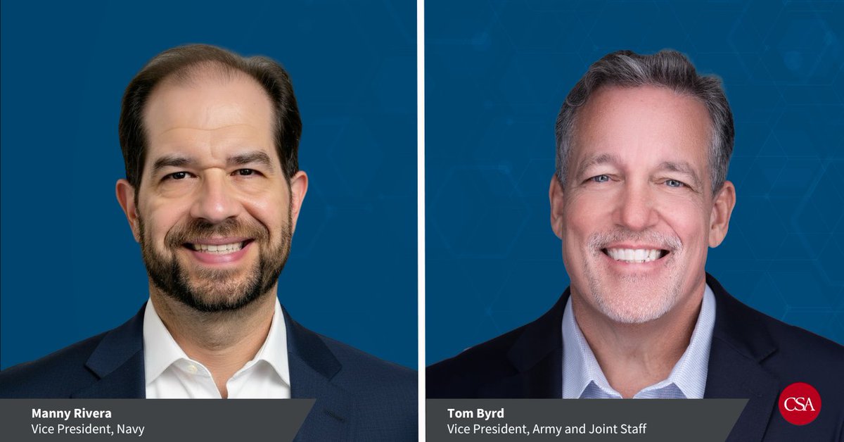 More exciting news at CSA! 🎉  Congrats to Manny Rivera, promoted to VP of Navy Programs, and Tom Byrd, promoted to VP of Army and Joint Staff Programs!  👏👏👏  #Leadership #DoGreatThings #Growth