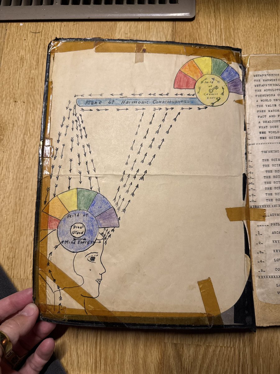 thebinarchive's tweet photo. If you came to own a forgotten-in-an-attic-century-old GIANT archive of channeled #metaphysical and #occult texts—all neatly typed with hand-colored diagrams—what would you do with them? (Asking for a friend 😆) https://t.co/QqoHnrg3AR