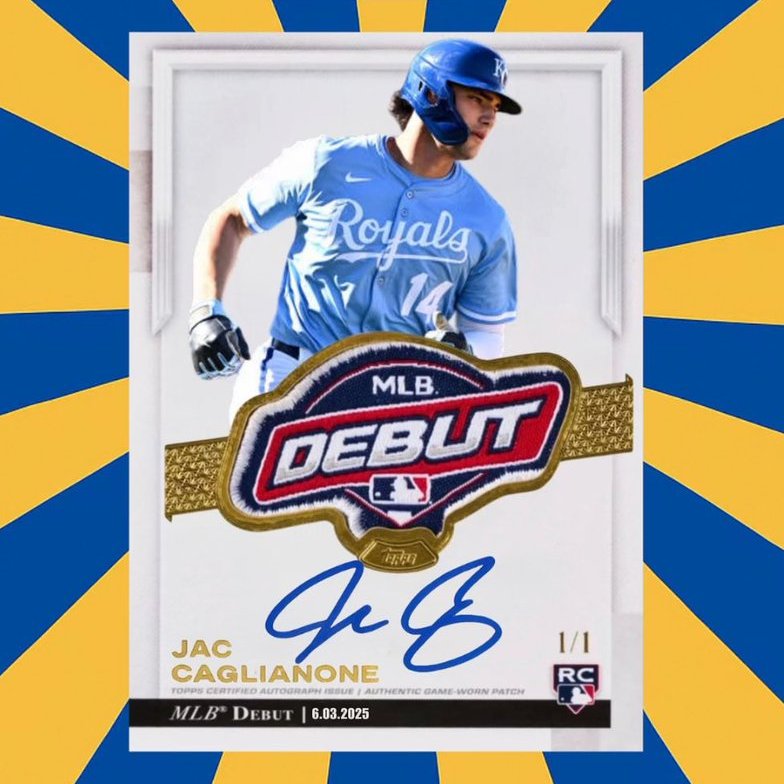 filthbombbreaks's tweet image. Caglianone says he wants his @Topps MLB Debut Patch card and is already thinking about a trade package to make it happen.

The card won’t appear until next year in 2026 Topps Chrome Update.