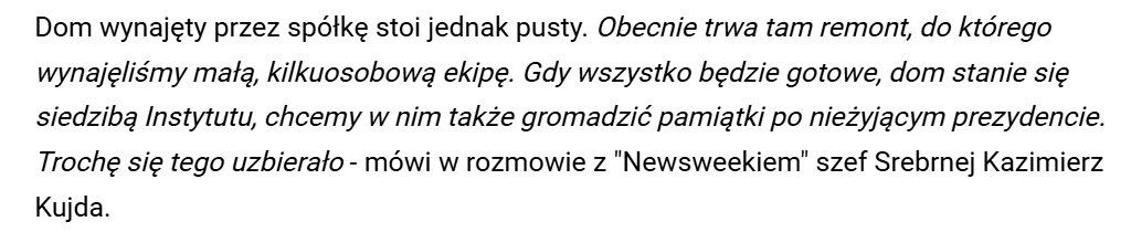 Ktoś kupił połówkę bliźniaka w którym mieszka Kaczyński. Nie wiem czy pamiętacie, ale przez lata wynajmowała go Srebrna i miała tam być siedziba instytutu im L Kaczyńskiego i muzeum pamiątek po nim