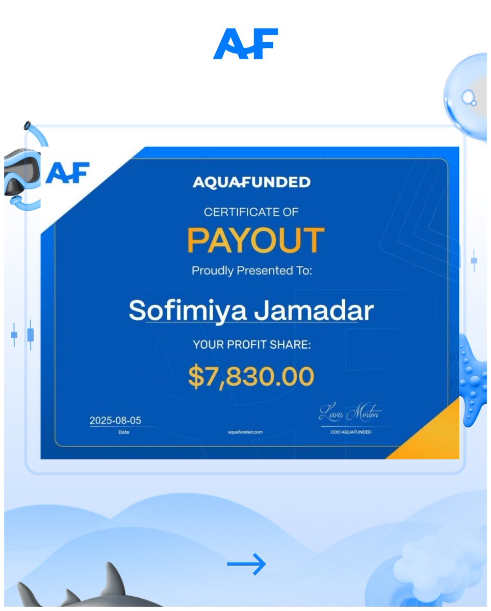 AquaFunded's tweet image. Derick – $20,928.27
Maitha – $1,340.00
Sofimiya – $7,830.00
Sema – $12,150.00
Victor – $7,133.04

That’s what trading freedom looks like.

With 48-hour payout guarantee or an extra $1,000, AquaFunded keeps its word, fast, fair, and transparent.

And with up to 100% profit split,…