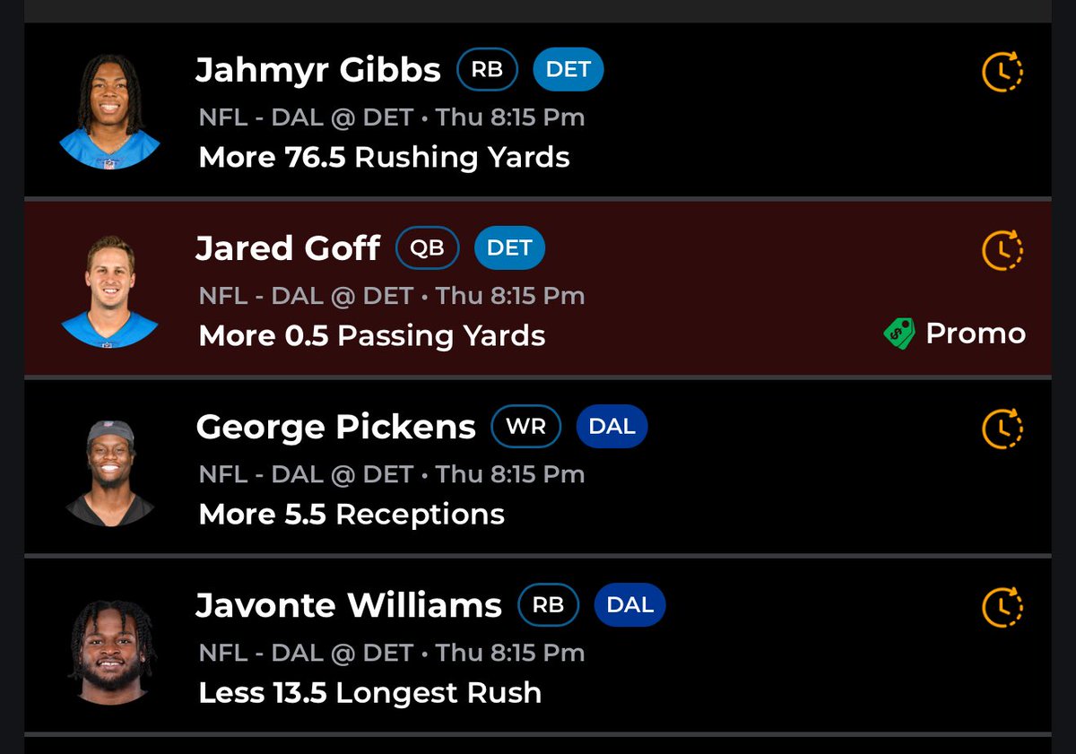 JoeOrricoFF's tweet image. BEST Player Props for Cowboys/Lions…

Javonte Wiliams ↓ 13.5 Longest Rush
- DAL underdogs with massive 54.5 O/U
- DET Top 3 rush defense in league

George Pickens ↑ 5.5 Rec
- 9+ targets in last five games straight
- DET allowing 11.2 RPG to WRs

Jahmyr Gibbs ↑ 76.5 Rush Yards…