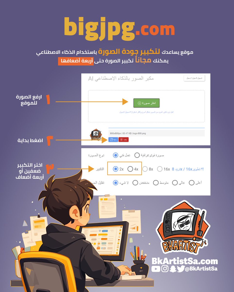 تقدر تكبر جودة الصور مجاناً حتى أربعة أضعاف الصورة
من خلال الموقع
 bigjpg.com