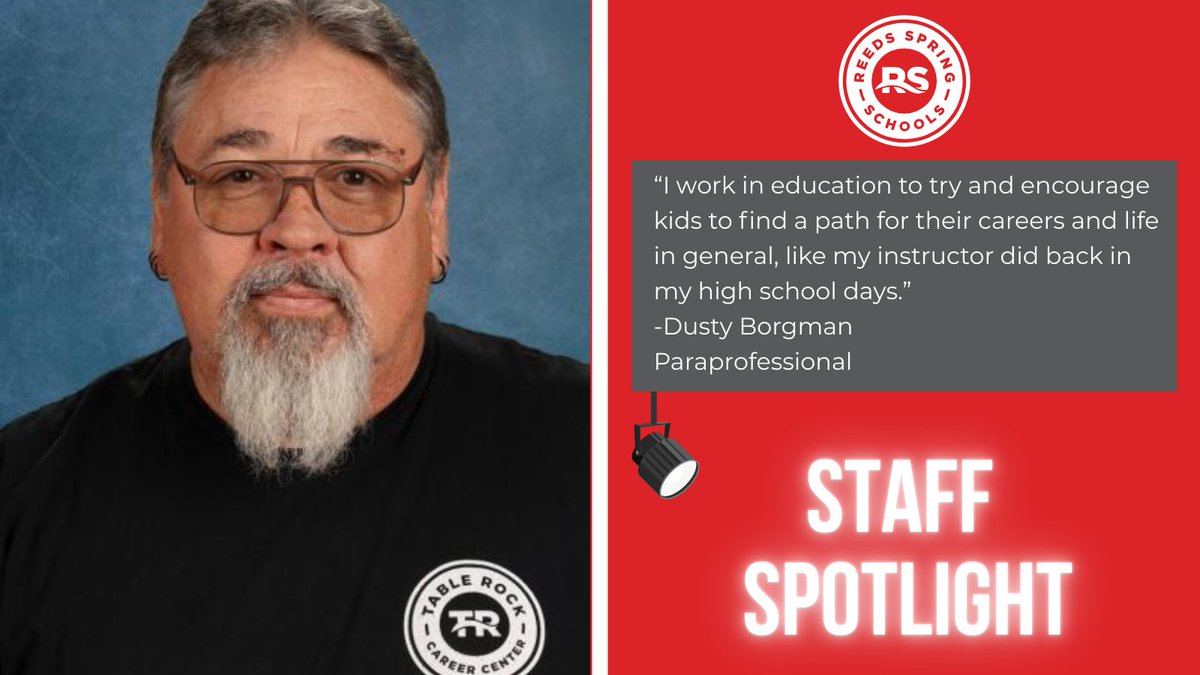 RSWolves's tweet image. Staff Spotlight Saturday!
We’re proud to celebrate the people who make Reeds Spring Schools such a special place, including our incredible support staff. This week, we’re highlighting Dusty Borgman, a paraprofessional at @TableRockCC!  
#ONEwiththePACK 🐺💖