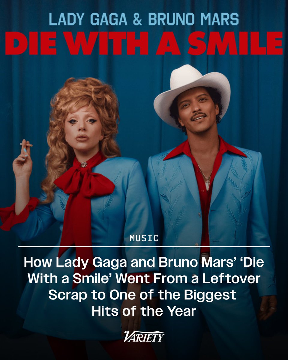 Variety's tweet image. “Die With a Smile” producer James Fauntleroy on how #LadyGaga and Bruno Mars brought the hit to life:

"[Gaga] was like, ‘Let’s go to the piano.' I knew she could play the piano, but watching her actually sit down like a musician and learn the chords, so much so that she actually…
