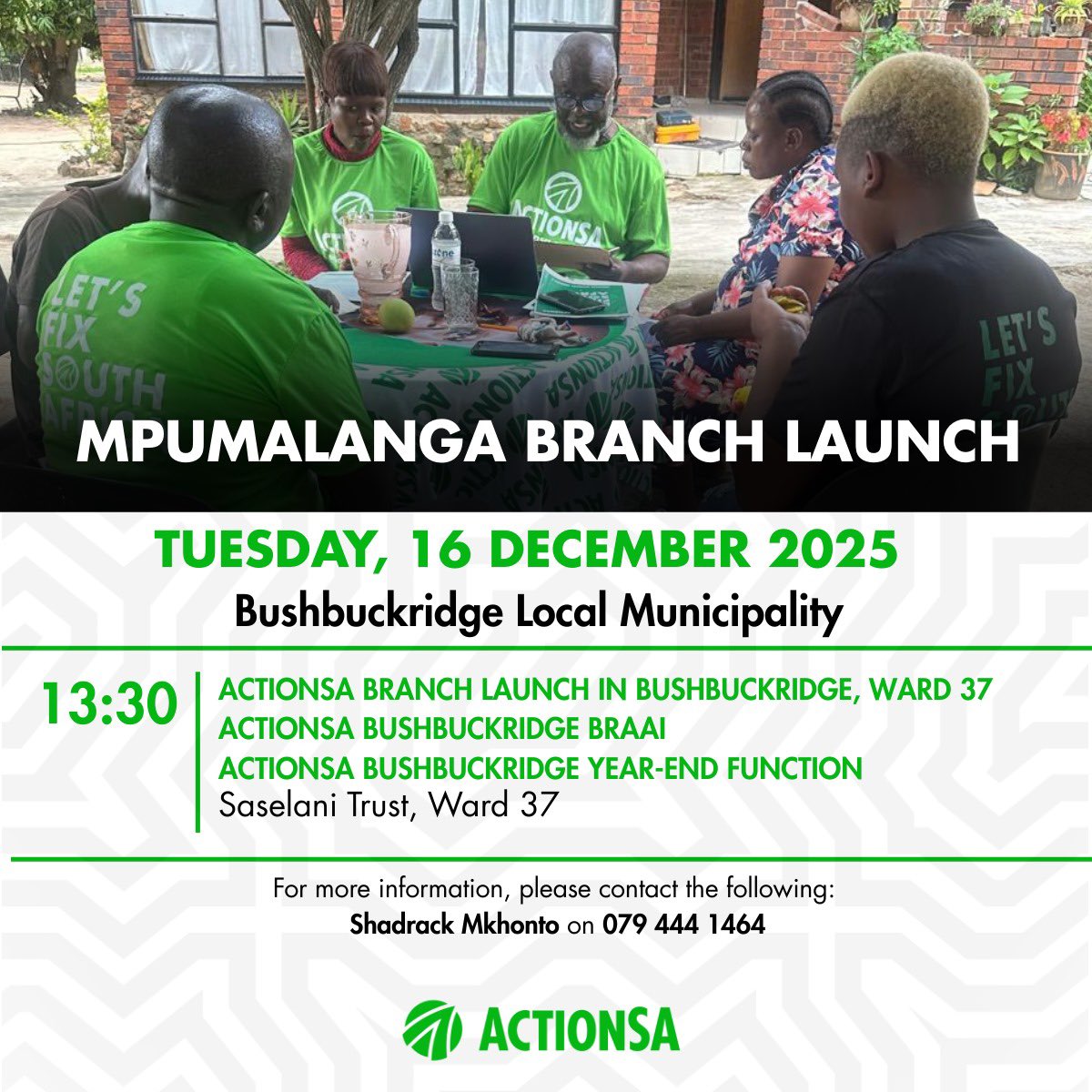 I am proud of the work our people have done in Bushbuckridge this year! As we head towards 2026, I am excited to see what amazing things ActionSA in Bushbuckridge will achieve💚