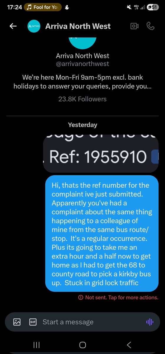 scousevic28's tweet photo. @arrivanorthwest Won't let me reply via private message.  There's the complain ref number. https://t.co/rPUIgmBbeA