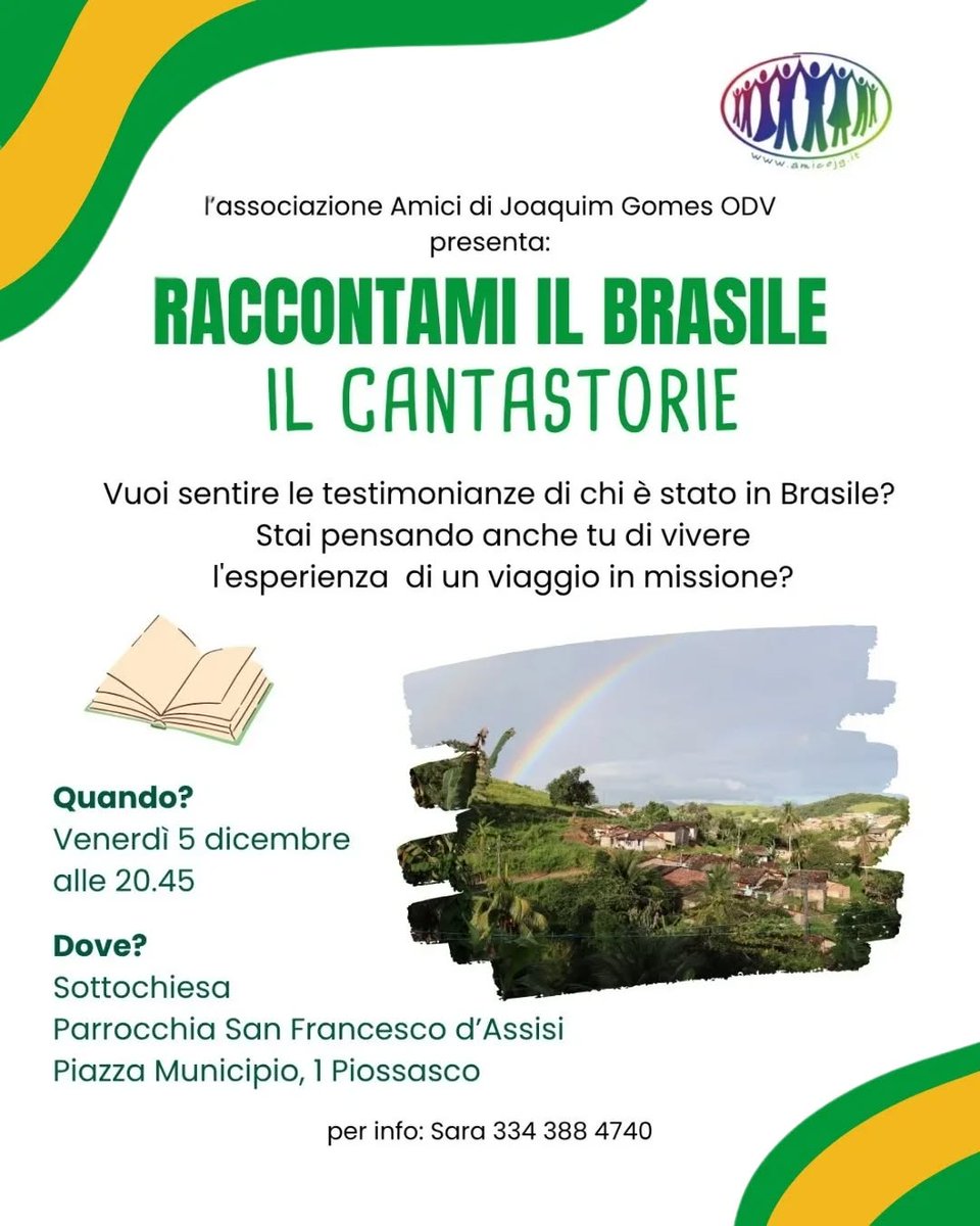 Doppia iniziativa!
- POLENTATA SOLIDALE, #TengoalTogo, ore  19,30, Via Antiche Mura 28, #SantAmbrogio (TO).
- RACCONTAMI IL BRASILE, #AmicidiJoaquimGomesODV, ore 20,45, Parrocchia San Francesco d'Assisi, Piazza Municipio 1, #Piossasco (TO).
#Eventi by xlestrade.org/eventi/