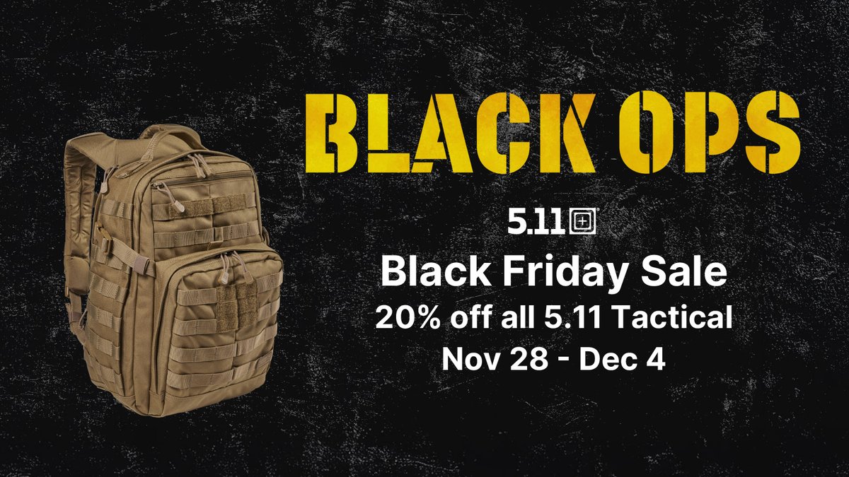 Ends Today: 20% Off 5.11–Last Chance
Hurry! Last day to save on 5.11 tactical clothing and gear. Shop now before it's too late.
bit.ly/BlackOps2025d-3

Register to save an extra 10%: bit.ly/BlackOps2025dR…

#511Tactical #CanadianOwned #FirstResponders #LawEnforcement