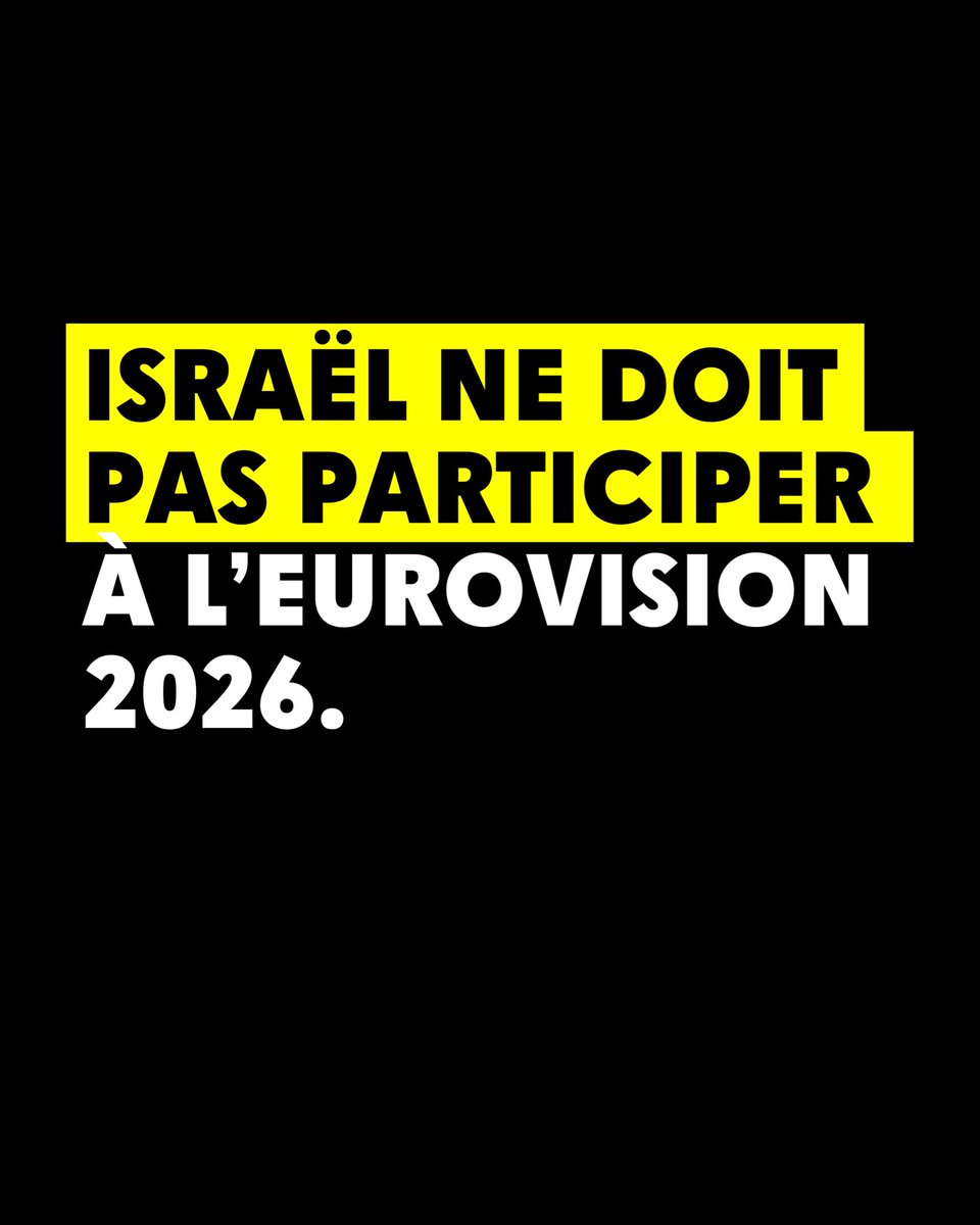 Israël commet un génocide, colonise la Palestine et impose un régime d’apartheid. Un État qui piétine le droit international ne peut pas être blanchi par un concours musical. 

Ce jeudi, l’Union Européenne de Radio Télévision (UER) se réunit pour décider si Israël participera ou