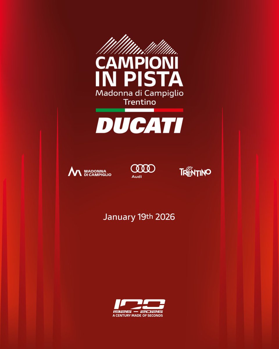 The 2026 of the #DucatiLenovoTeam – that celebrates the <a href="/DucatiMotor/">Ducati</a> centenary - begins in the spirit of tradition. <a href="/campiglioapt/">Campigliodolomiti</a> will host #CampioniInPista🎿

The new Desmosedici GP bikes of <a href="/marcmarquez93/">Marc Márquez</a> and <a href="/PeccoBagnaia/">Pecco Bagnaia</a> will be unveiled on January 19th

#ForzaDucati
