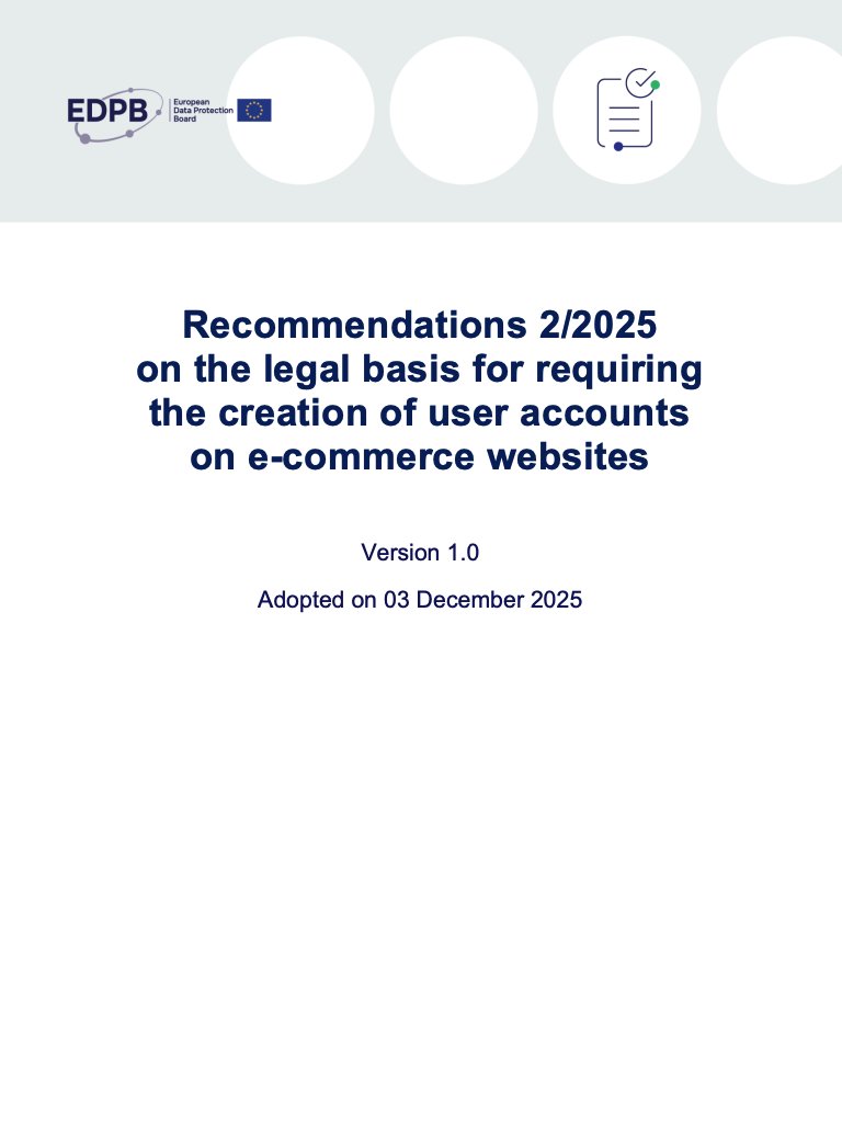 #NovedadesPDP 🇪🇺 
 ¿Comprar en línea debería obligarte a entregar más datos de los necesarios? 🛍️🔐

 El  <a href="/EU_EDPB/">EDPB</a>  publicó nuevas recomendaciones que dejan un mensaje claro:
 👉 Obligar a crear una cuenta en tiendas online casi nunca es legal bajo el GDPR.
¿Por qué?
 Porque: