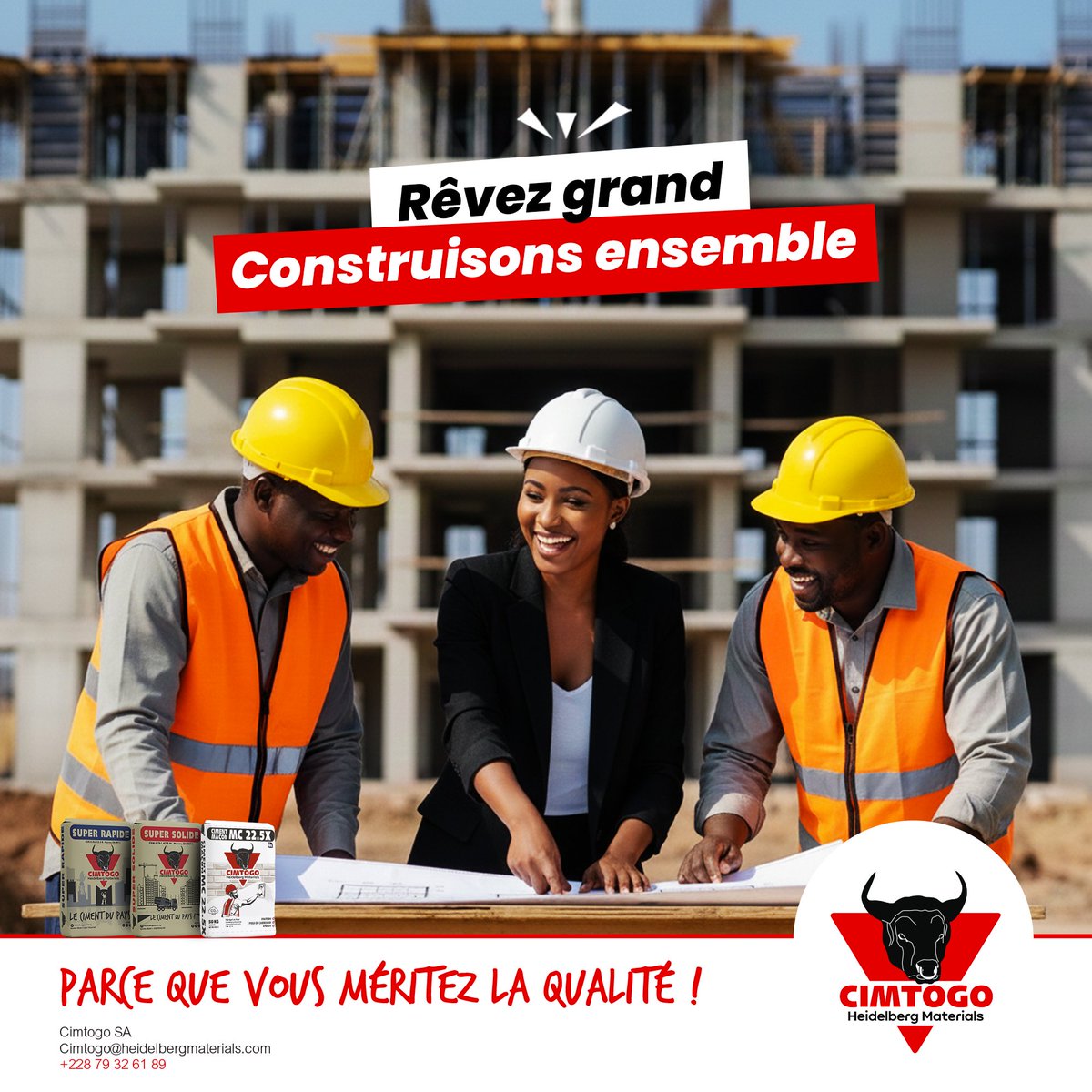 Rêvez grand, construisons ensemble ....

#CIMTOGO #Togo #Lomé #macon #construction #Batiment #Qualité #Certification #Excellence #standardsinternationaux