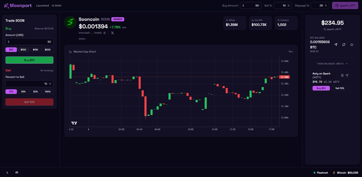 Individual Spark Token Pages are Live!

Click a rocket to view the token page. More coming soon.

moonport.fun/token/021cda97…