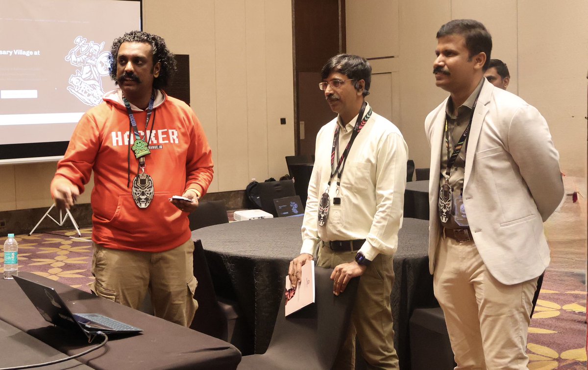 Our founder <a href="/abhijithbr/">Abhijith B R</a> demonstrated the latest threat actors and nation-state cyber threat trends to DGP &amp; SPC Ravada Azad Chandrashekhar IPS, DGP <a href="/manojabraham051/">Manoj Abraham IPS</a>, Ankit Asokan IPS, IGP Prakash P, and other dignitaries during their visit to <a href="/AdversaryVillag/">Adversary Village</a> at <a href="/_c0c0n_/">c0c0n2025</a> 2025.