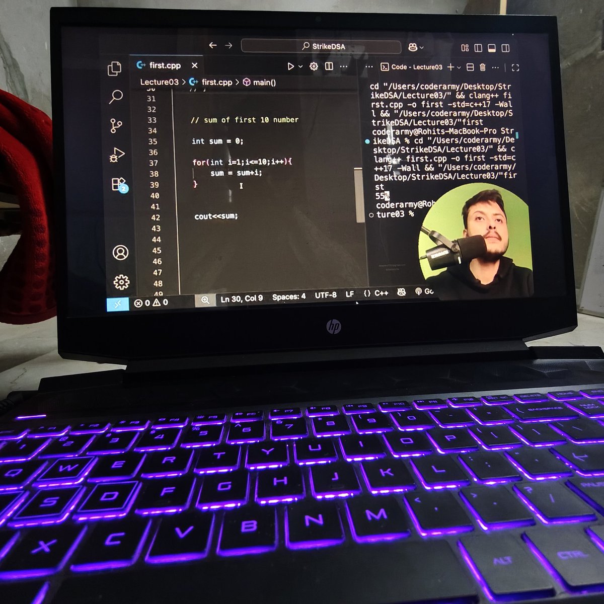deepak_ver3027's tweet photo. Radhe Radhe! 

Day 3 of DSA is completed. 

Today I learnt more about the if else statement and for loops. 

Awesome pattern printing questions are also taught in the class which blows my mind 🤯.

Thank you @rohit_negi9 bhaiya. 

#DSA #winterarc https://t.co/IO37ywuqJV