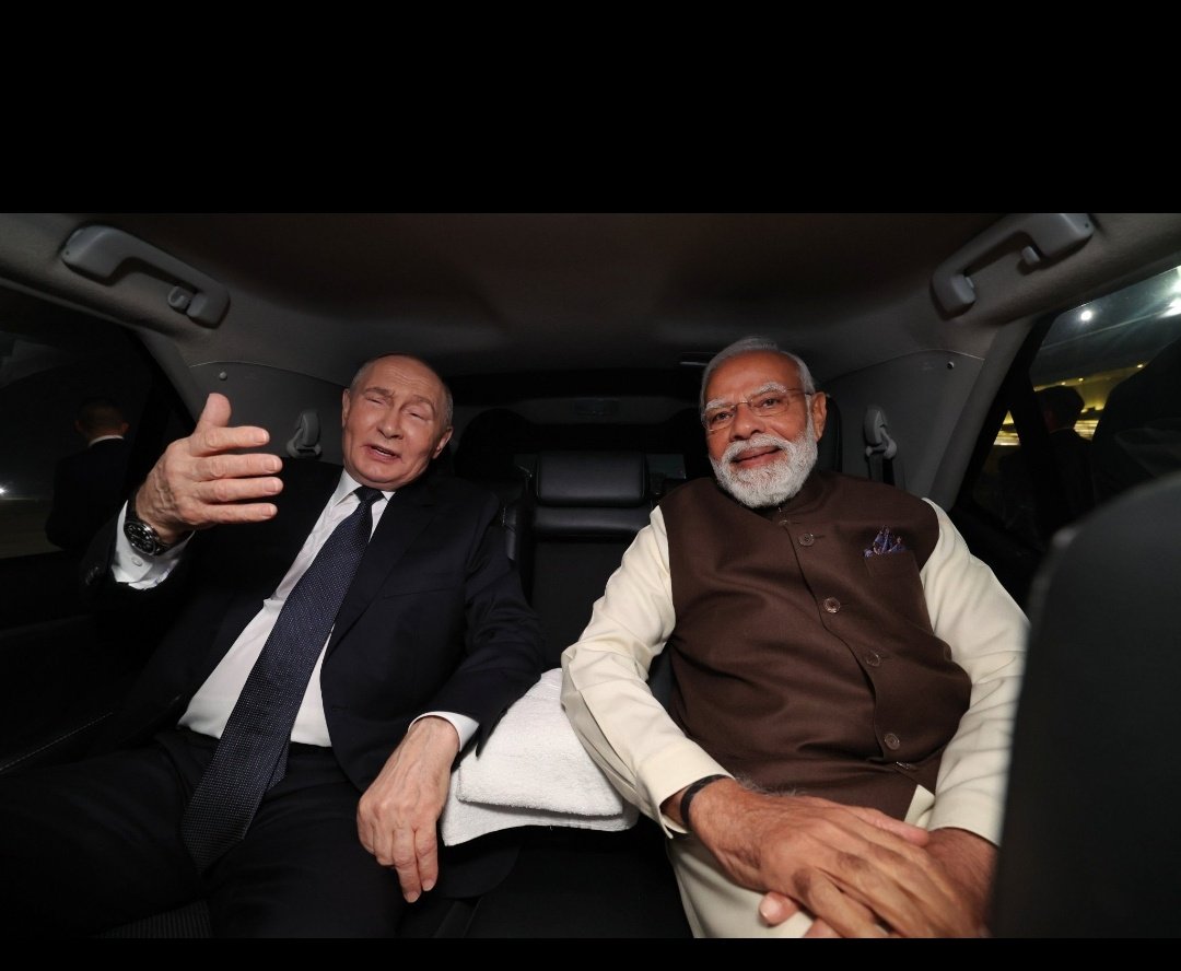 PoornimaNimo's tweet photo. Russian President Vladimir Putin chose to travel in Prime Minister Narendra Modi's Toyota Fortuner SUV today.
The choice for Putin to travel in Modi's car was spontaneous rather than planned. Putin himself revealed that it was his idea to ride together in the Fortuner, and they just went outside after landing to share the ride without prior orchestration or protocol arrangements, emphasizing the gesture as a symbol of friendship rather than a pre-planned event.

Putin described the Delhi carpool as his own idea, calling it a "symbol of our friendship," with both leaders opting for Modi's white Fortuner (MH01EN5795) from Palam Airport to the PM's residence, bypassing protocol and Putin's usual armoured Aurus flown in separately.

This "car diplomacy" highlights the personal rapport and strong India Russia ties amid global tensions.