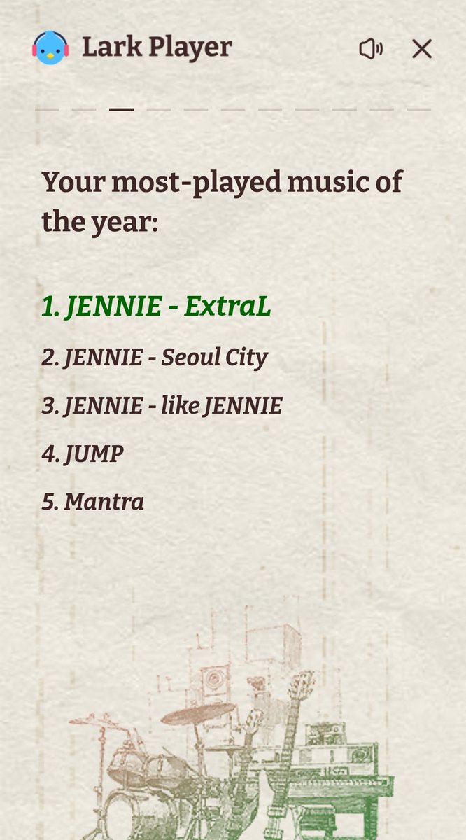 ruby1bm7's tweet image. Since we don&apos;t have Spotify,this is my lark player wrapped 🫡❤️
#jennie #Ruby