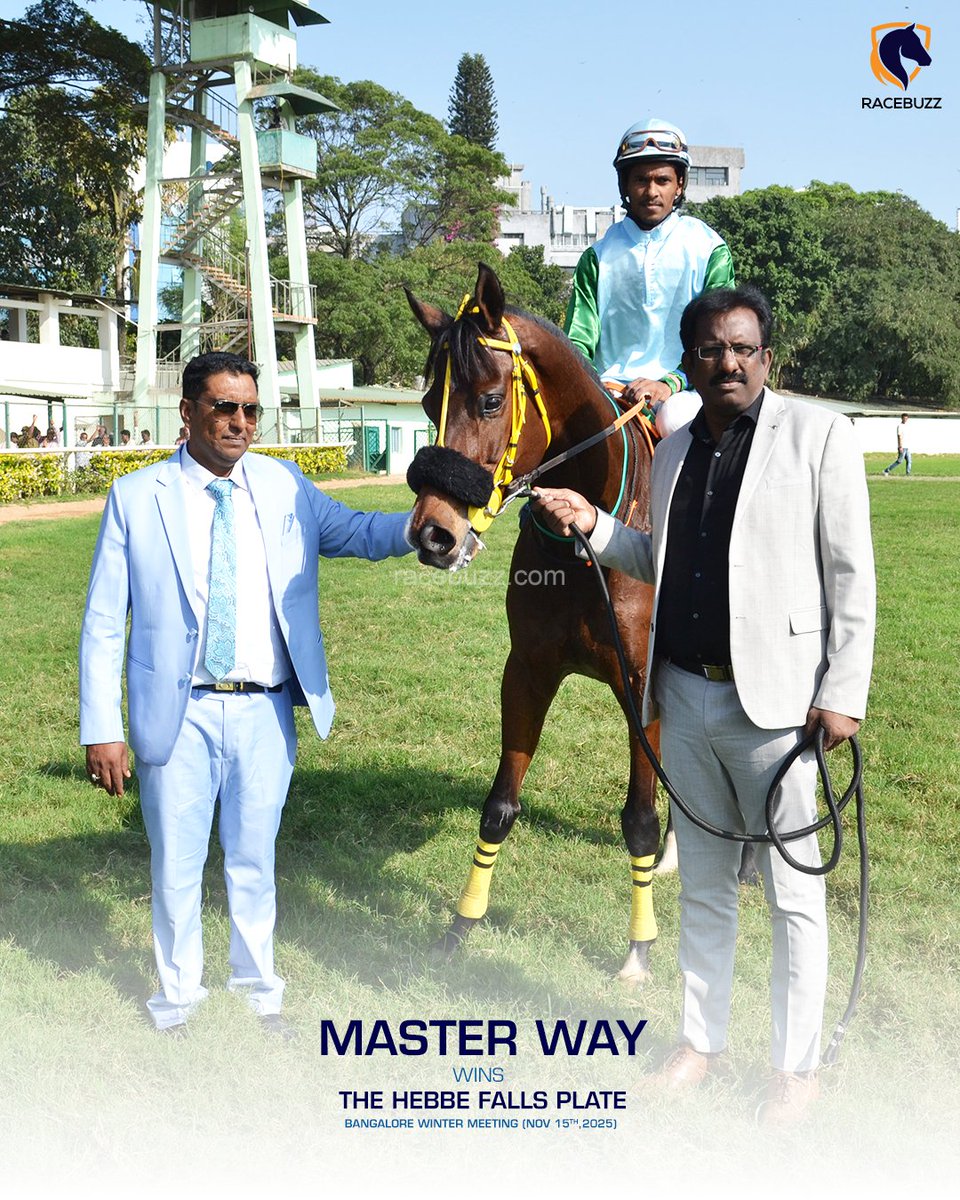 Racebuzzlive's tweet photo. A powerful finish from Master Way to take The Hebbe Falls Plate at BTC! 💥

🗓️ 15 Nov • ⏱️ 1:26.24 • ‍🏇 J:Asirvatham • 🏋️‍♂️ T:Umar Shariff S

Owned by Mr. M. Sridhar & Seabliss Racing LLP ✨
@BTCINFO5
#BTC #BangaloreRaces #racebuzz #HebbeFallsPlate #MasterWay #RacingUpdate #IndianRacing